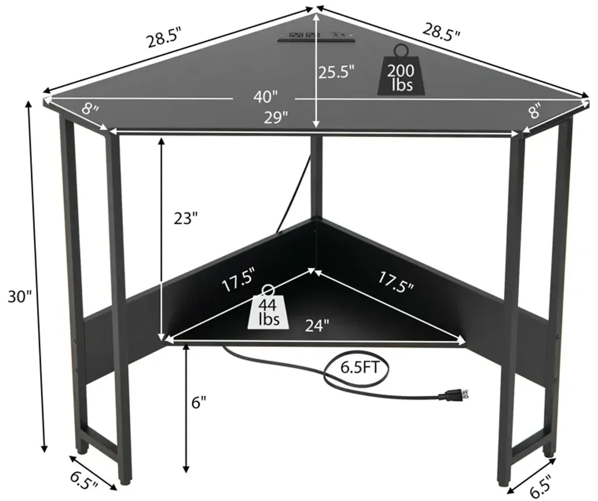 Triangle Computer Corner Desk with Charging Station