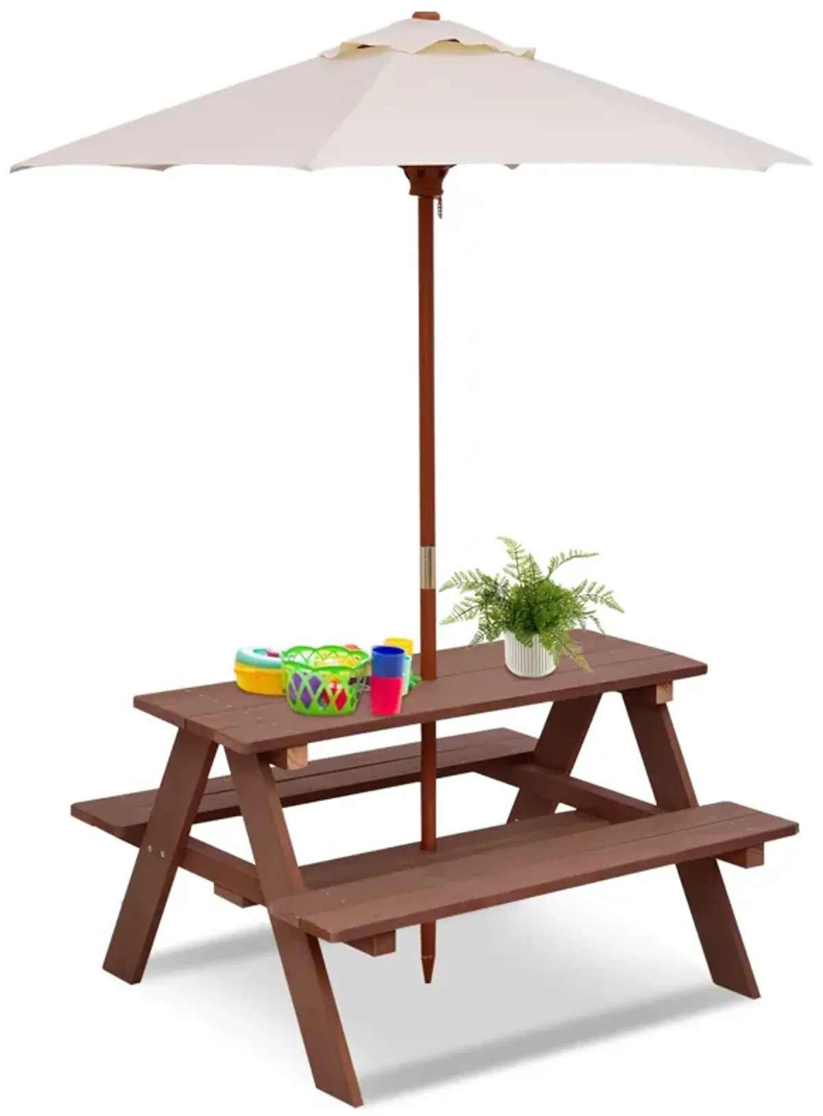 Outdoor 4-Seat Kid's Picnic Table Bench with Umbrella