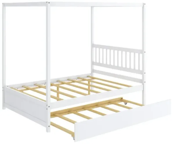Hivvago Full Size Canopy Bed Frame with Trundle and Headboard for Kids