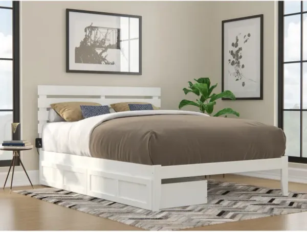 Oxford Queen Bed with USB Turbo Charger and 2 Extra Long Drawers in White