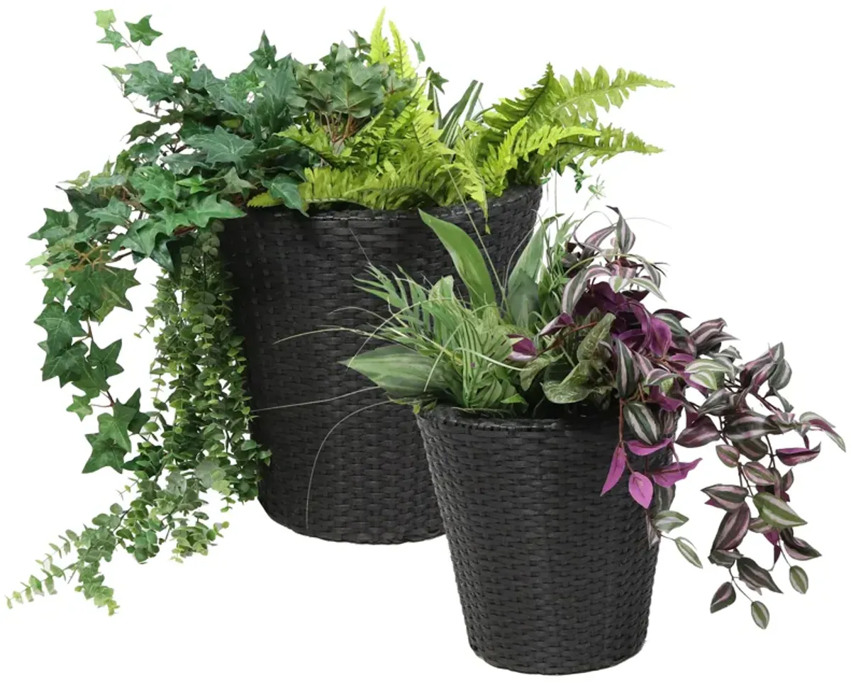 Sunnydaze 2-Piece Polyrattan Planters with Plastic Liner