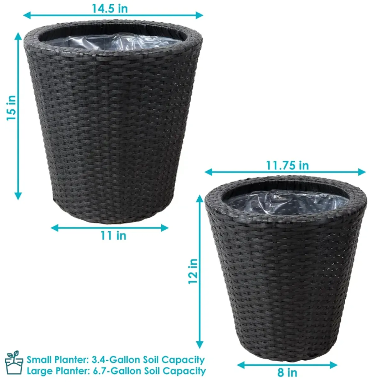 Sunnydaze 2-Piece Polyrattan Planters with Plastic Liner