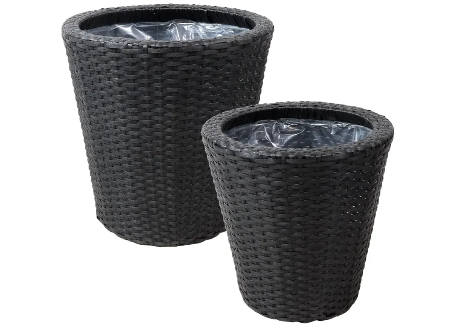 Sunnydaze 2-Piece Polyrattan Planters with Plastic Liner