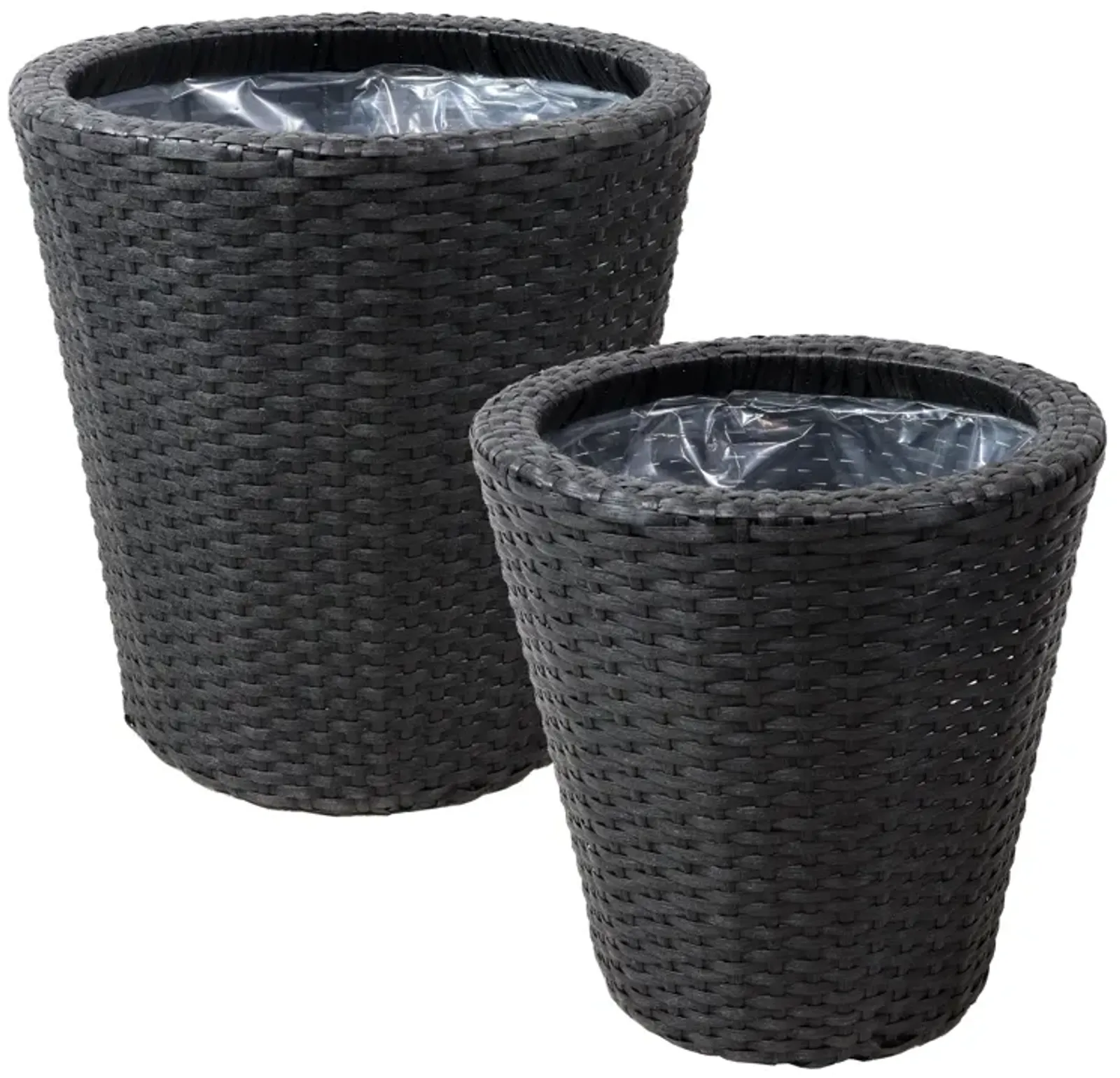 Sunnydaze 2-Piece Polyrattan Planters with Plastic Liner