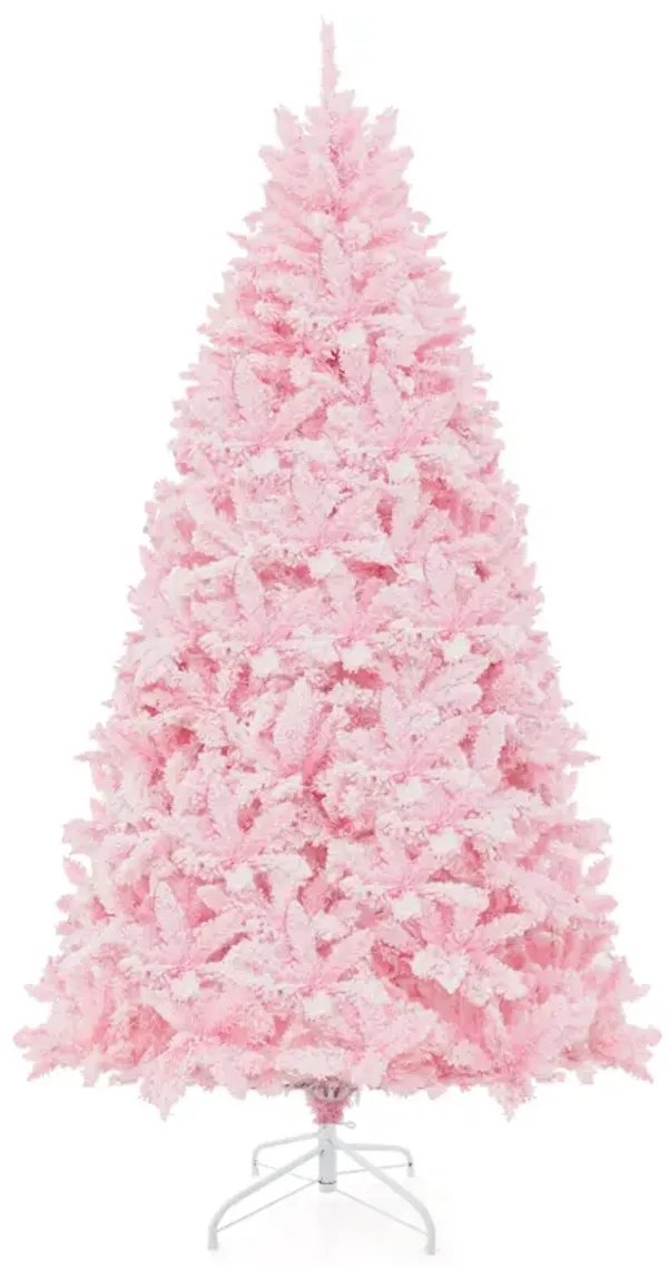 7 Feet Flocked Artificial Christmas Tree with 500 LED Lights and 1200 Branches