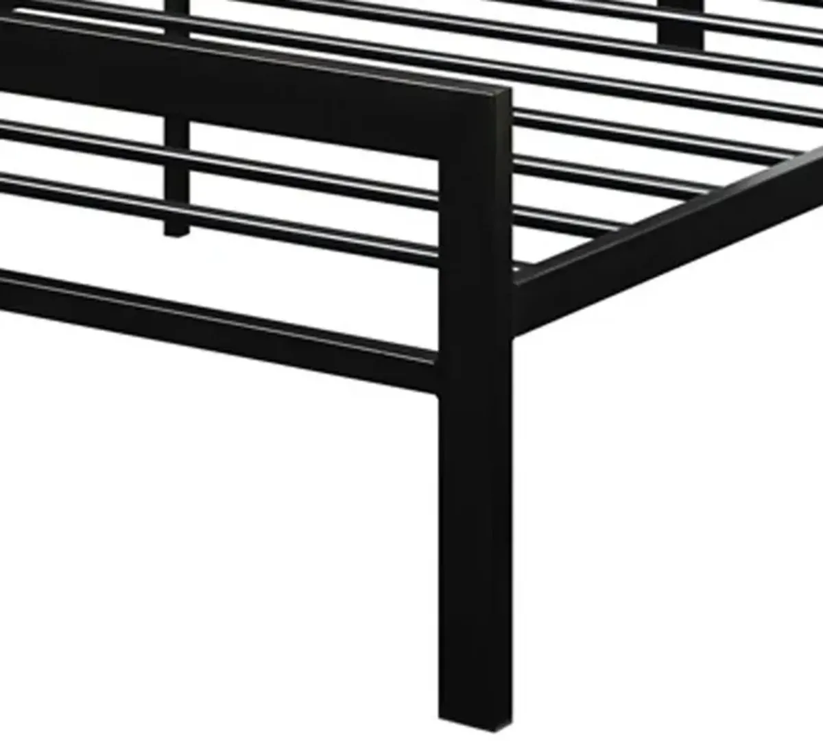 Metal Frame Twin Bed With Leather Upholstered Headboard Black - Benzara