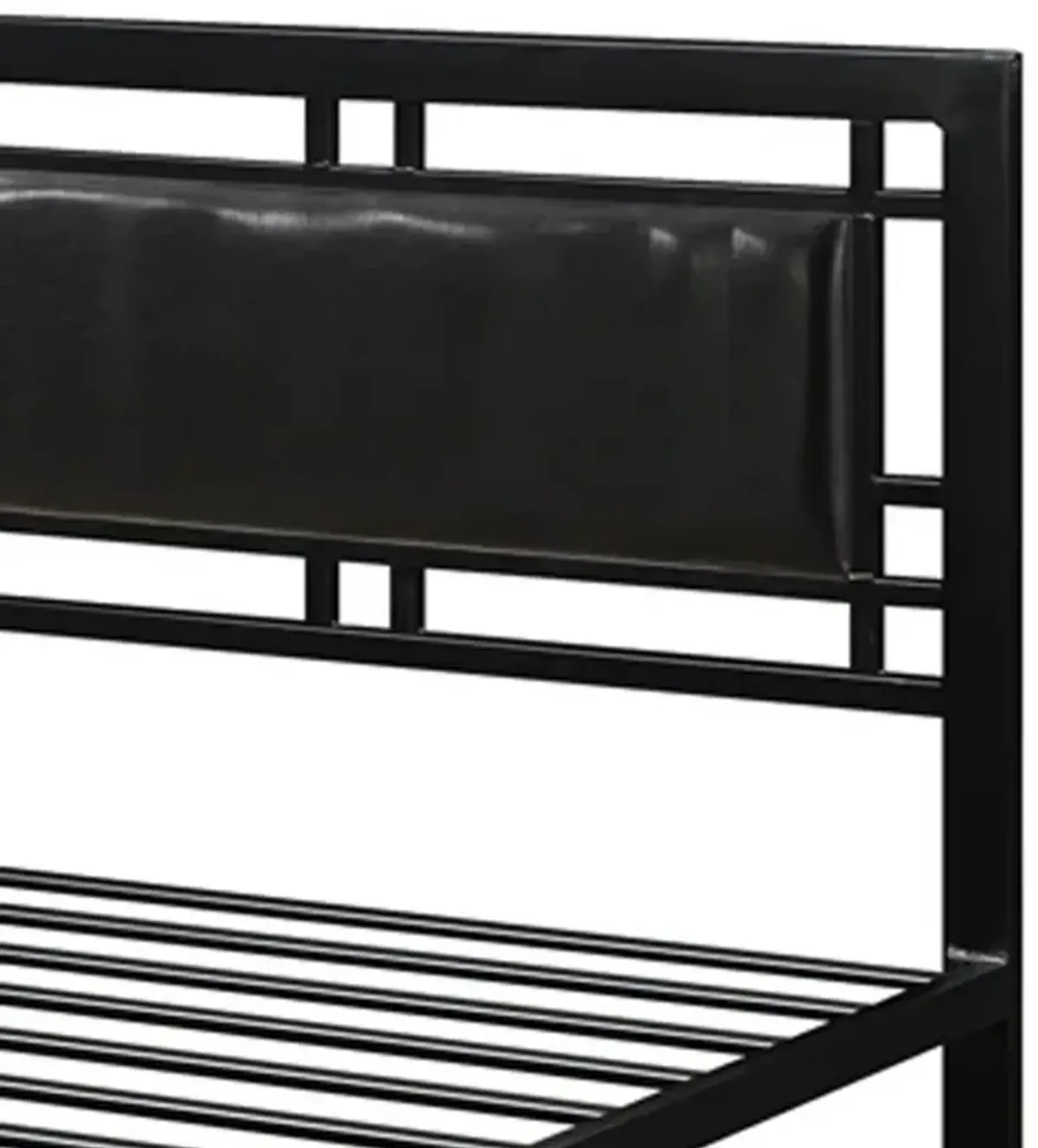 Metal Frame Twin Bed With Leather Upholstered Headboard Black - Benzara
