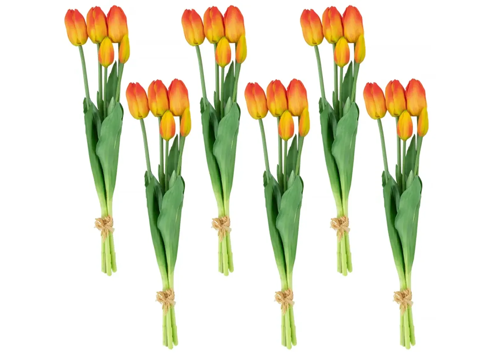 Set of 6 Red and Yellow Tulip Artificial Floral Bundles  18"