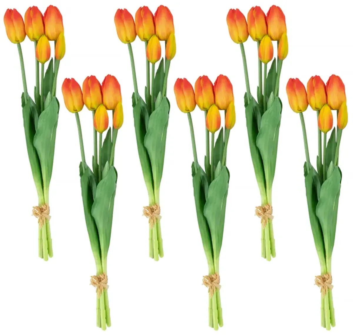 Set of 6 Red and Yellow Tulip Artificial Floral Bundles  18"