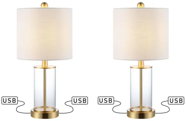 Abner Glass Modern Contemporary USB Charging LED Table Lamp (Set of 2)