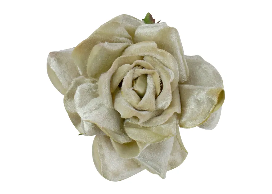 5" Gold Artificial Velvet Rose Clip-On Christmas Ornament