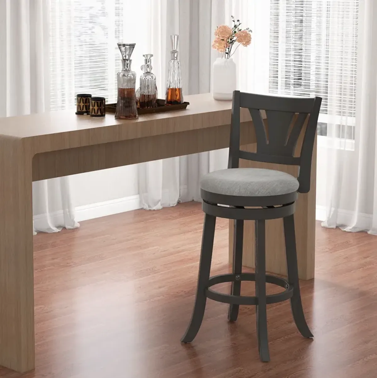 Swivel Bar Stool with Backrest Soft Cushioned Seat