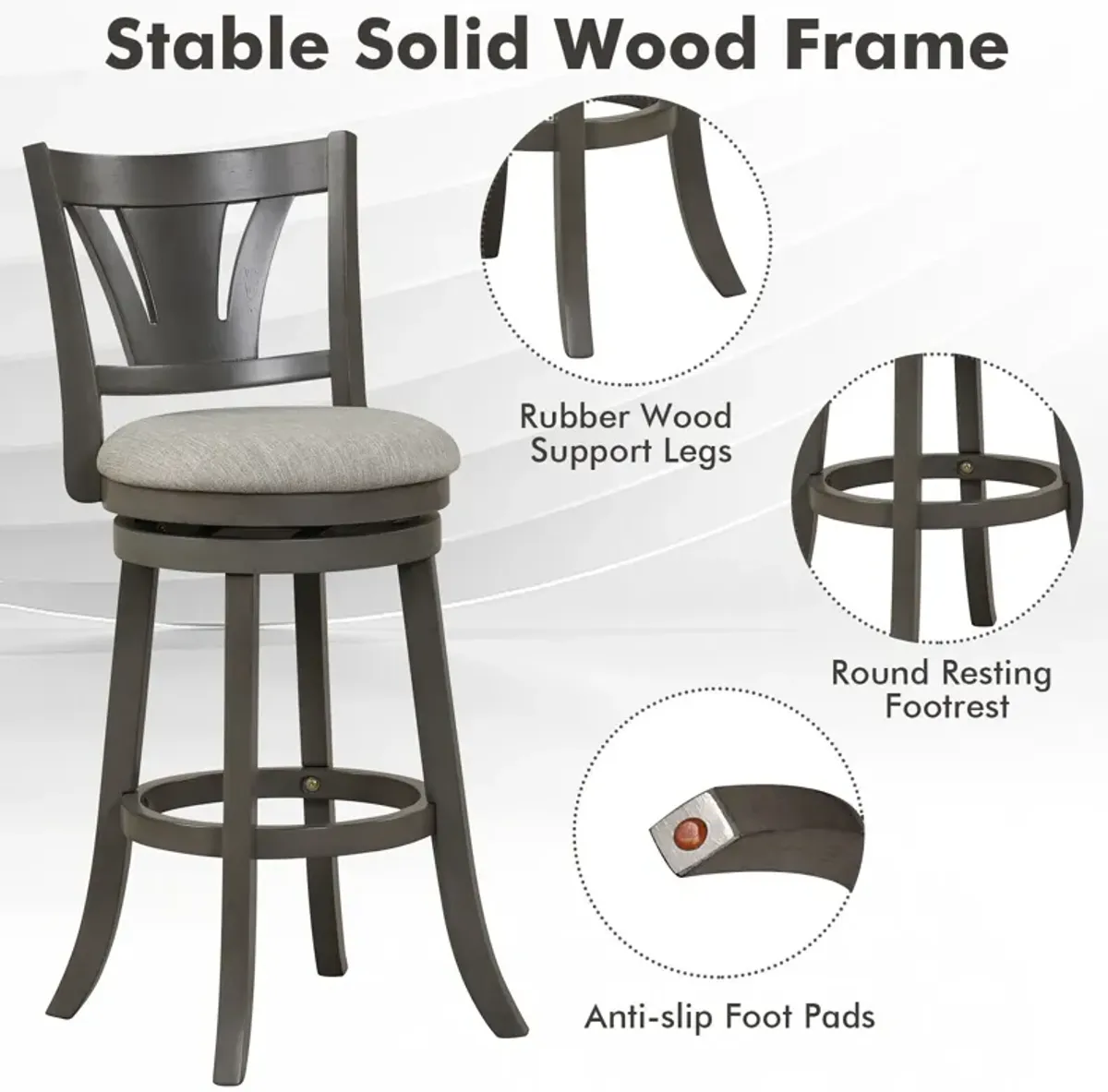 Swivel Bar Stool with Backrest Soft Cushioned Seat