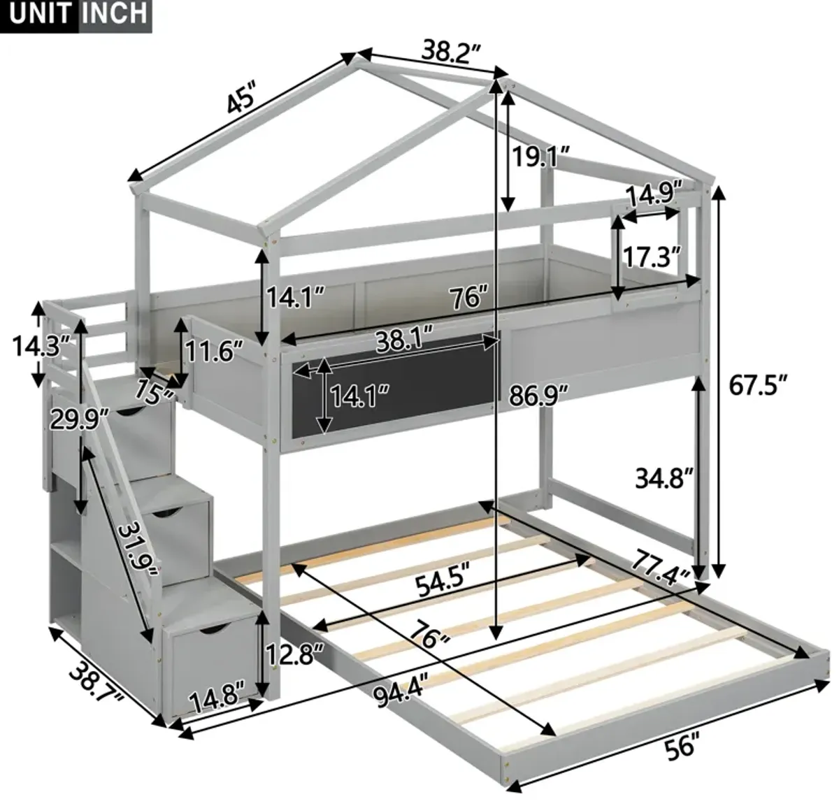 Merax House Bunk Bed with Storage Staircase