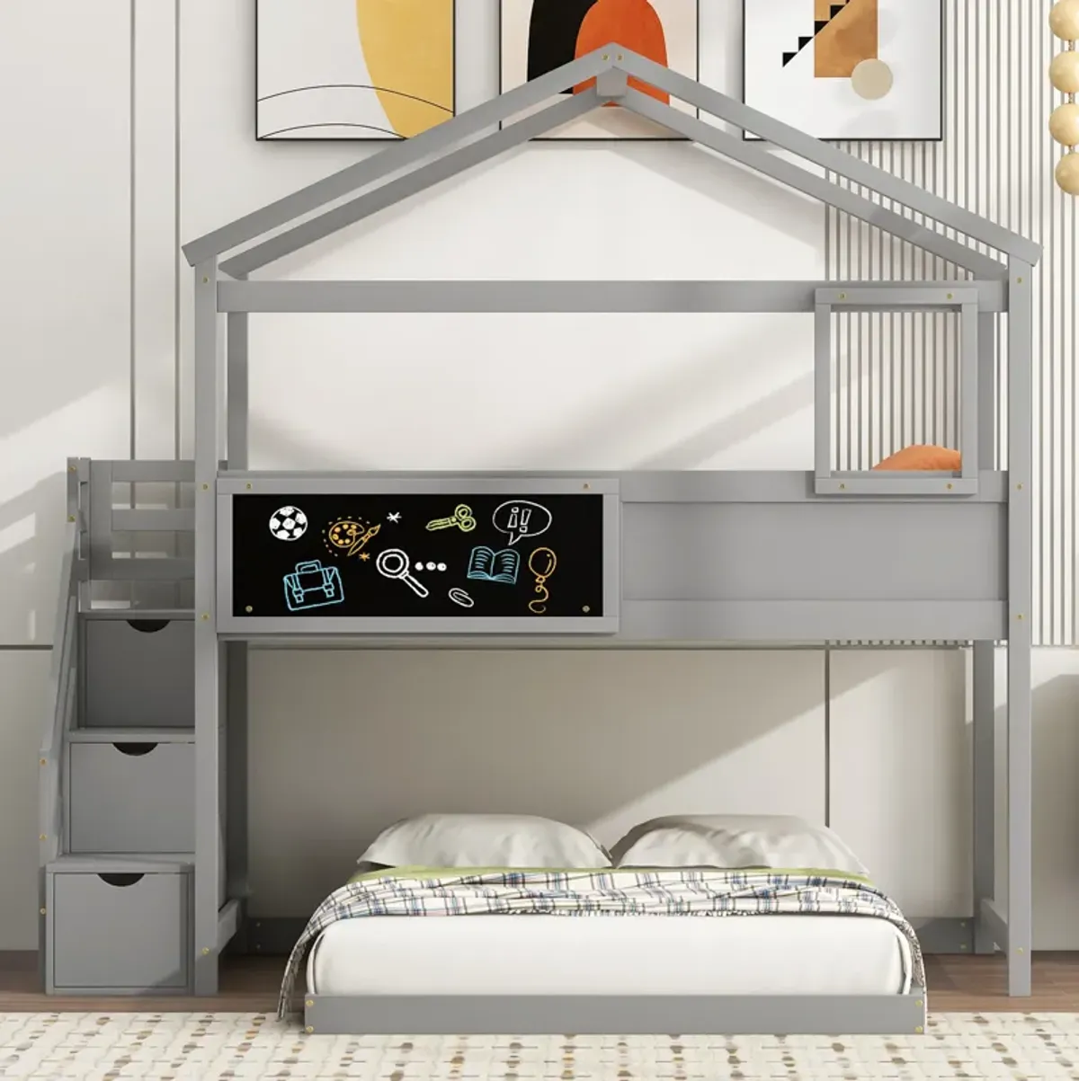 Merax House Bunk Bed with Storage Staircase