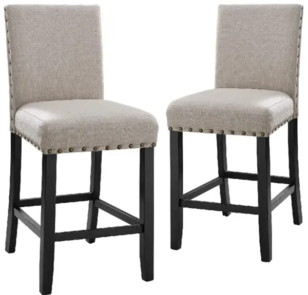 40 Inch Counter Height Chair with Nailhead Trim, Set of 2, Beige - Benzara