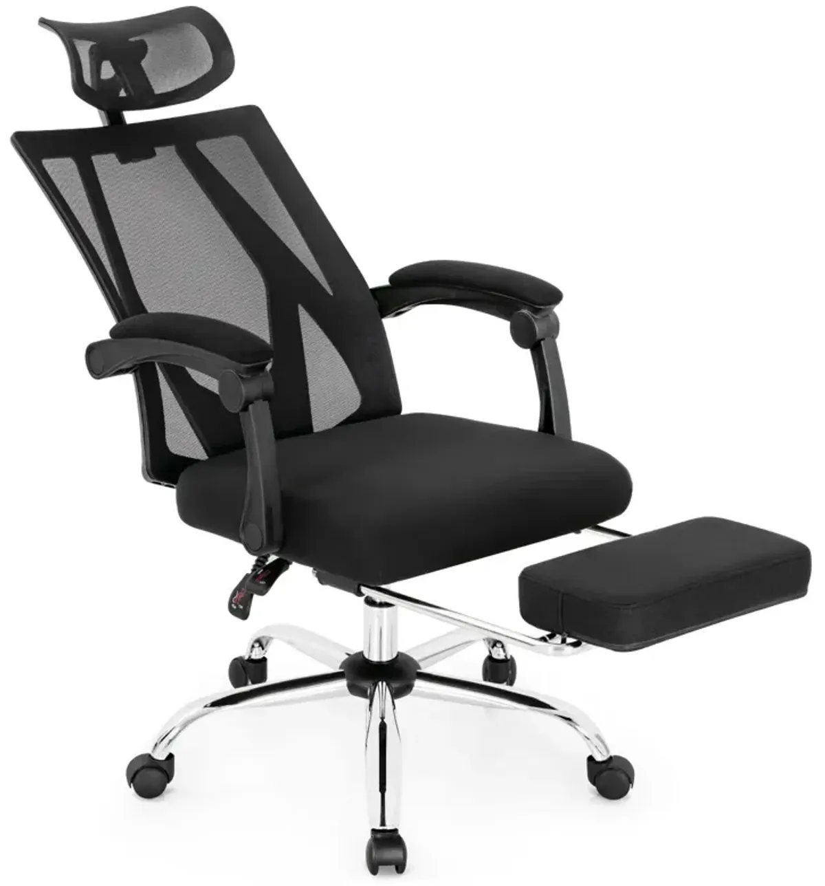 Ergonomic Recliner Mesh Office Chair with Adjustable Footrest-Black