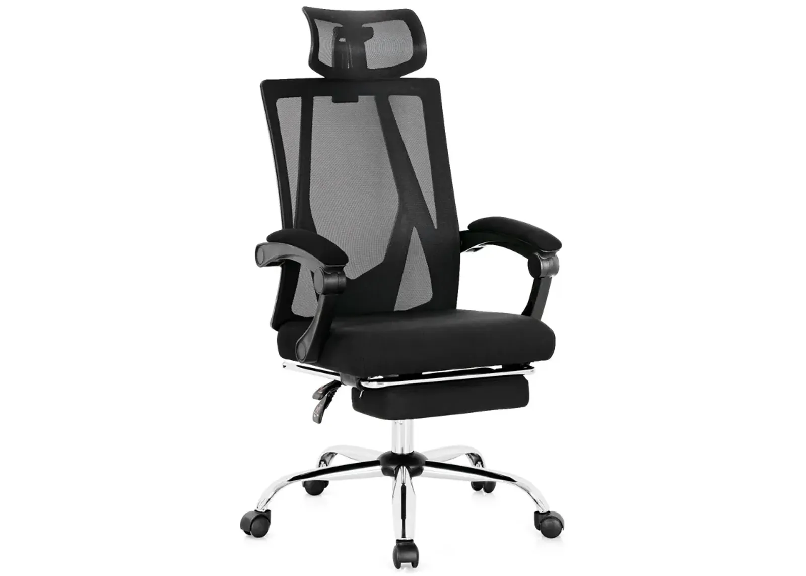 Ergonomic Recliner Mesh Office Chair with Adjustable Footrest-Black