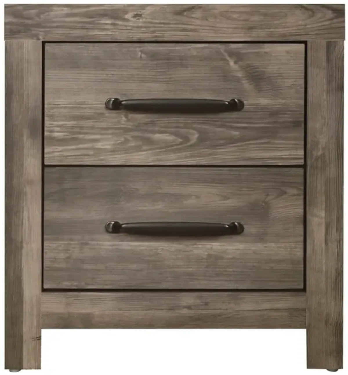 Ent 24 Inch Nightstand, 2 Drawers with Black Handles, Greige Brown Finish  - Benzara