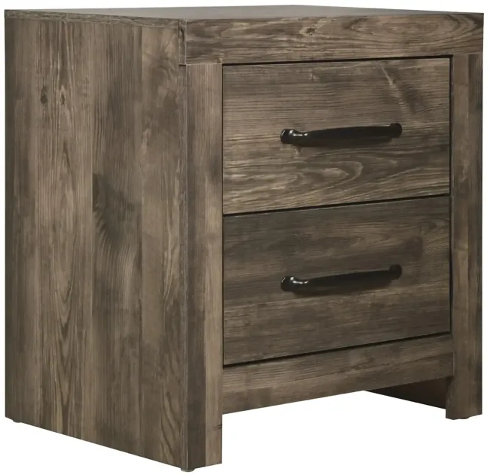 Ent 24 Inch Nightstand, 2 Drawers with Black Handles, Greige Brown Finish  - Benzara