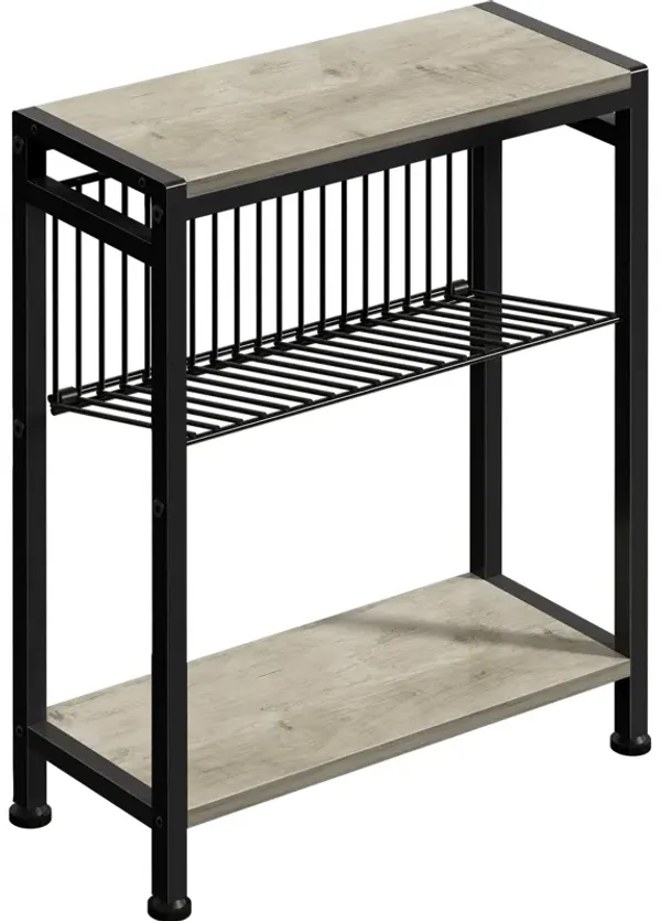 Small Side Table for Small Space, 3-Tier Narrow End Table with Magazine Holder, Slim Nightstand, Skinny Snack Couch Table in Liv