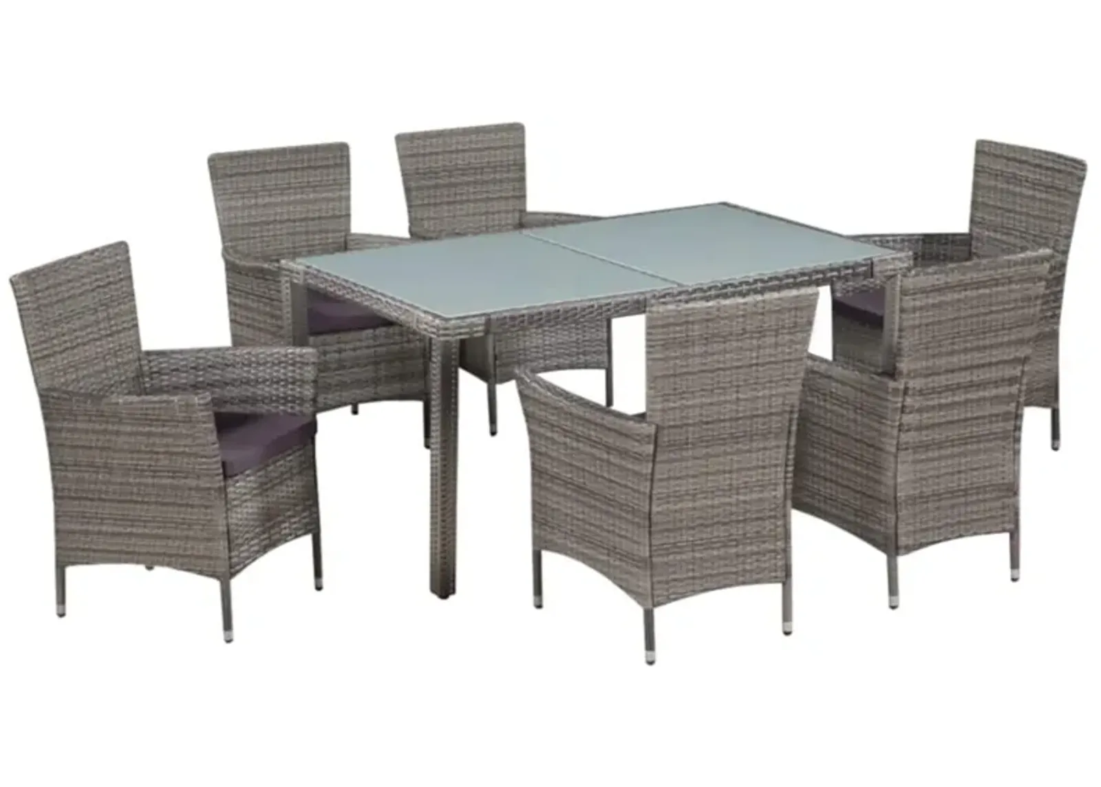 vidaXL 7 Piece Outdoor Dining Set with Cushions Poly Rattan Gray