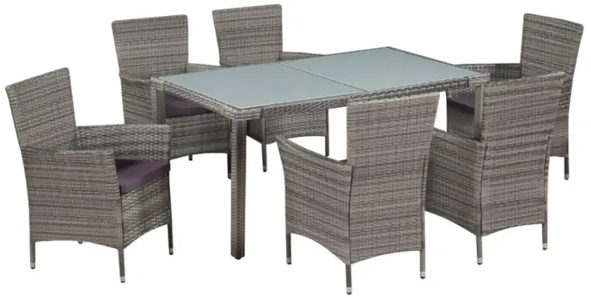 vidaXL 7 Piece Outdoor Dining Set with Cushions Poly Rattan Gray