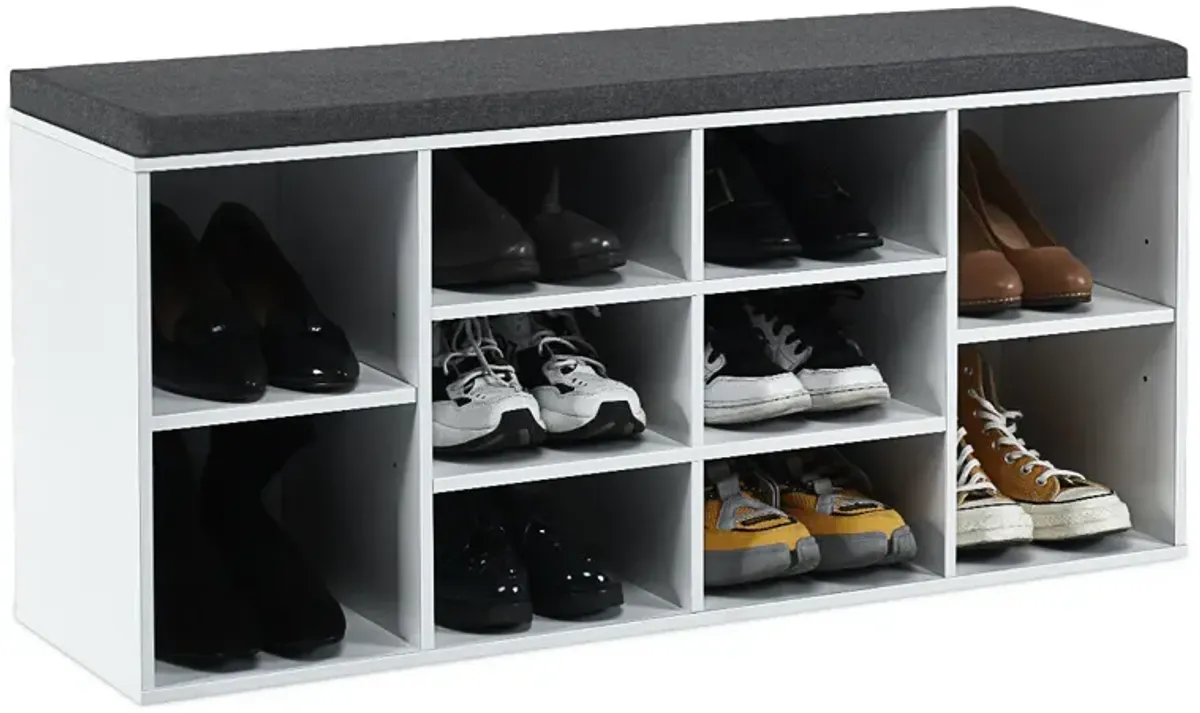 10-Cube Organizer Shoe Storage Bench with Cushion for Entryway