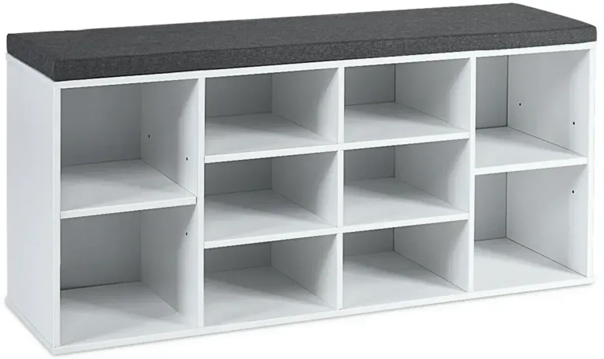 10-Cube Organizer Shoe Storage Bench with Cushion for Entryway