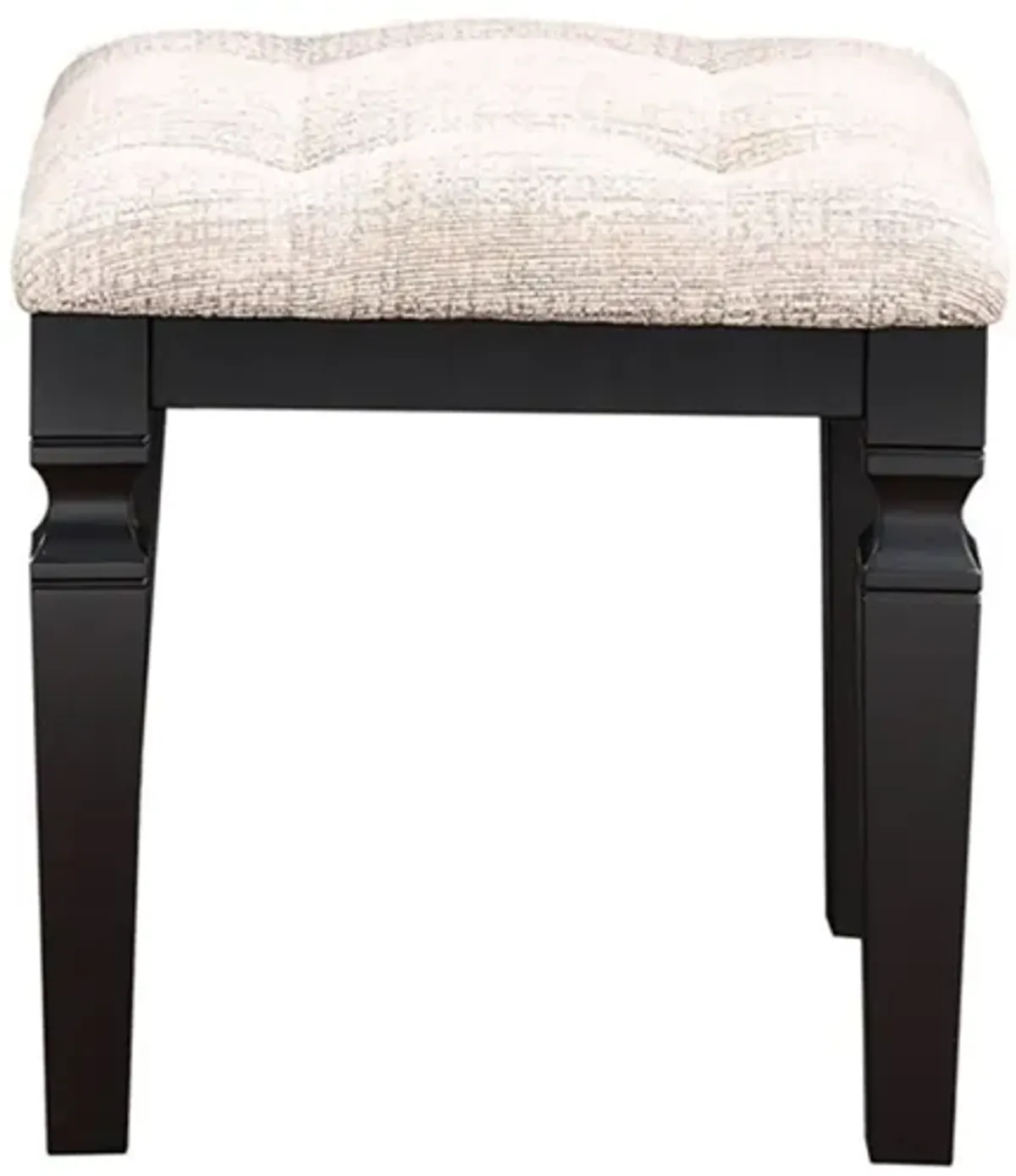 Thuy 60 Inch Vanity Desk Set, Upholstered Stool, Trifold Mirror, Black-Benzara