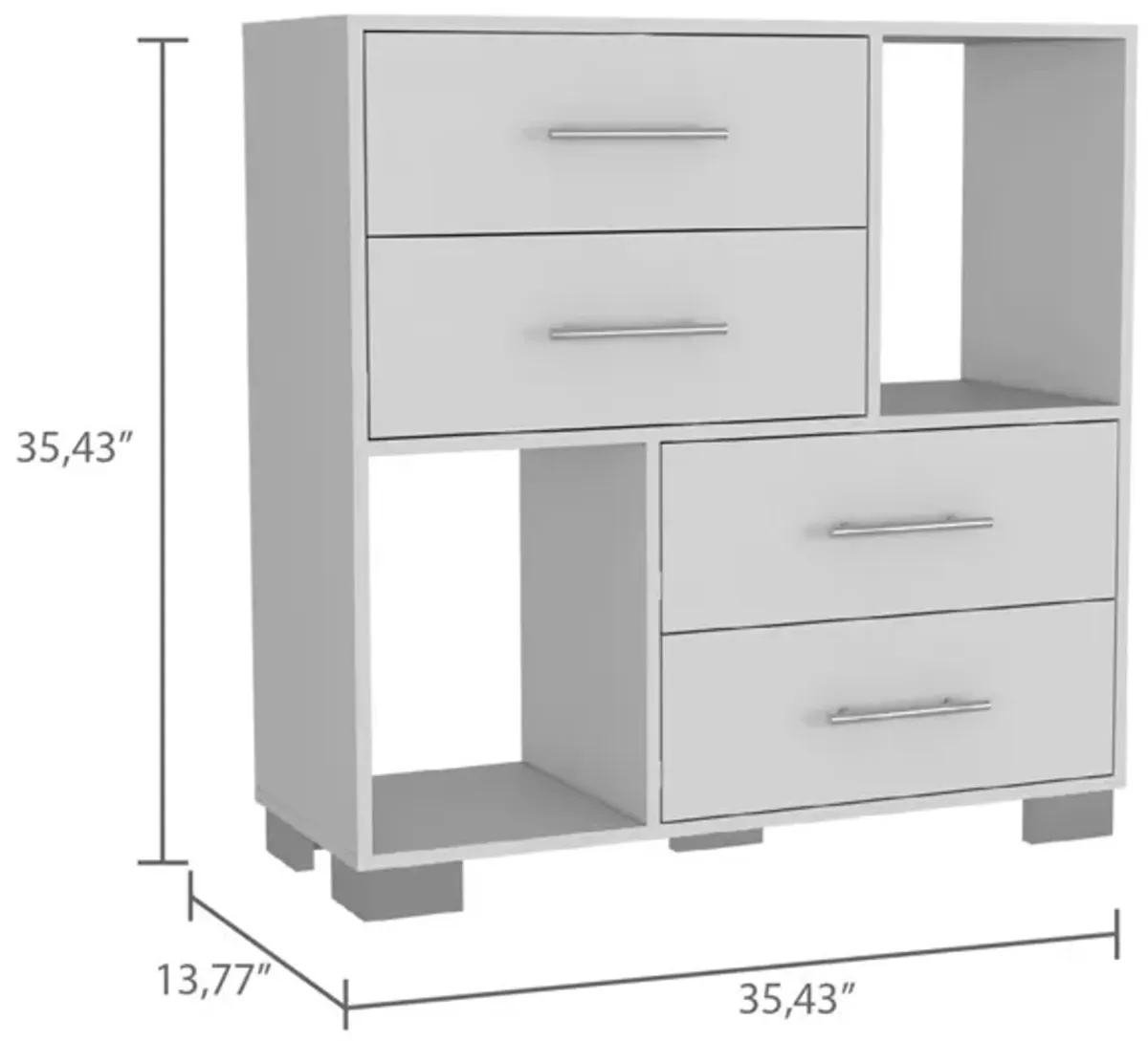 Krista Dresser, Two Open Shelves, Four Drawers - White