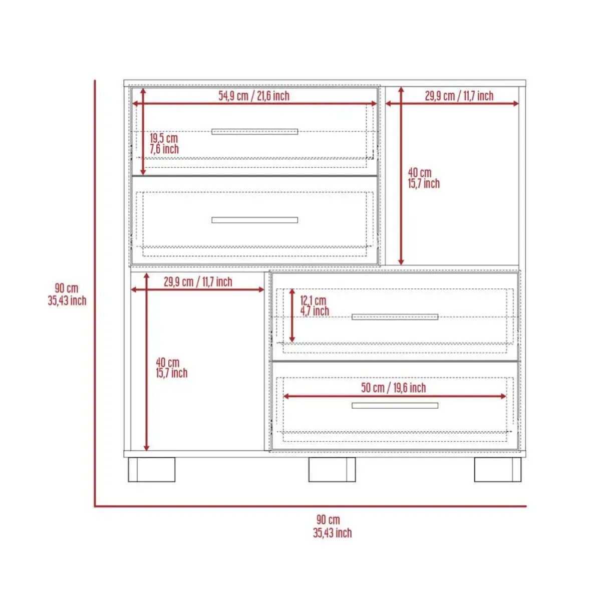 Krista Dresser, Two Open Shelves, Four Drawers - White