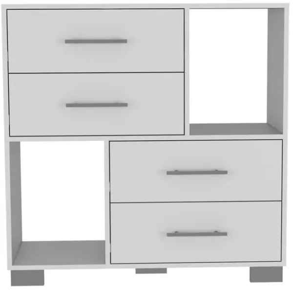 Krista Dresser, Two Open Shelves, Four Drawers - White