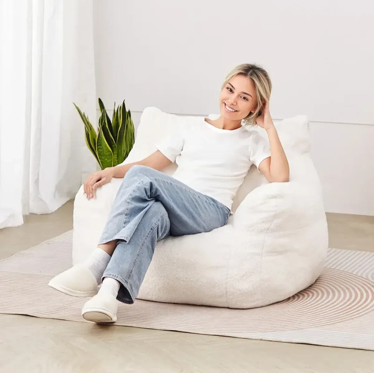 Bean Bag Chair with Soft Armrests and Side Pocket for Adults or Teens
