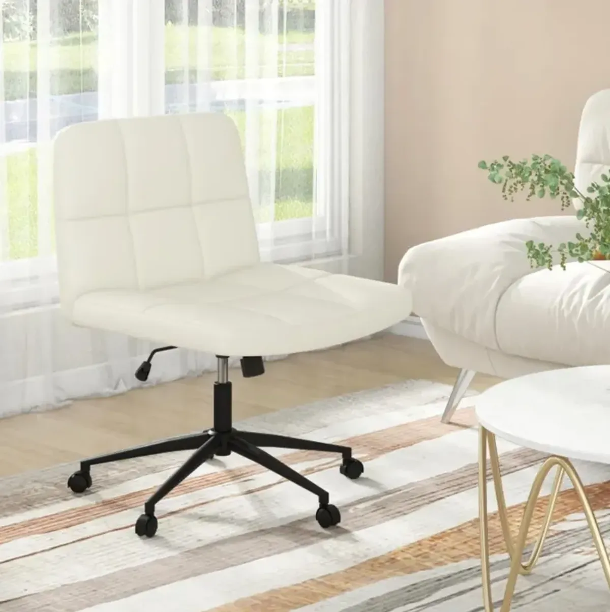 Height-Adjustable Armless Desk Chair with Wheels for Home Office or Vanity