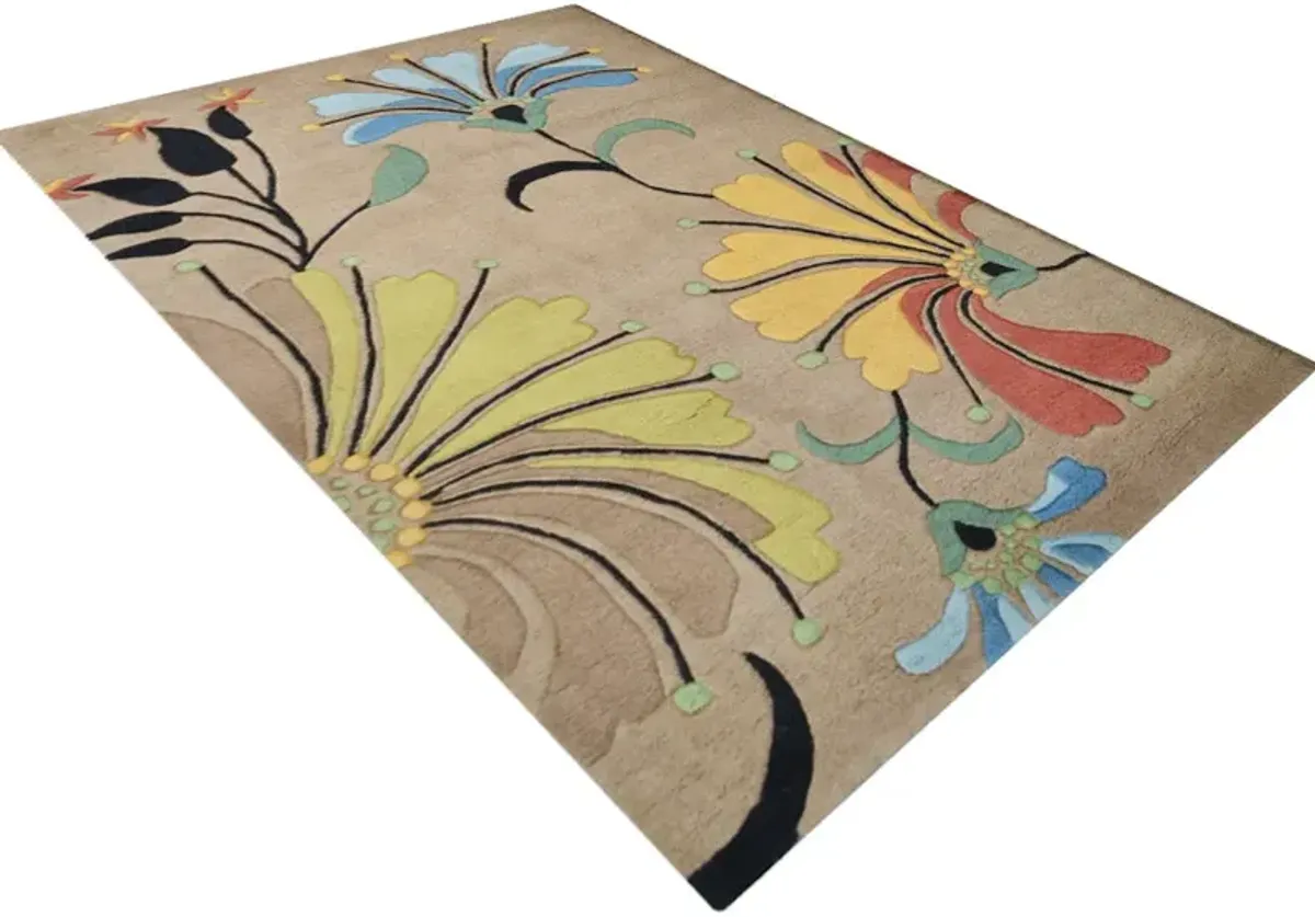 RUGSOTIC CARPETS HAND TUFTED WOOL ECO-FRIENDLY AREA RUGS  - 5'x8', Rectangle Shape, Camel, Floral Modern Design, High Pile Thick Handmade Anti Skid Area Rugs for Living Room, Bed Room (K00219)
