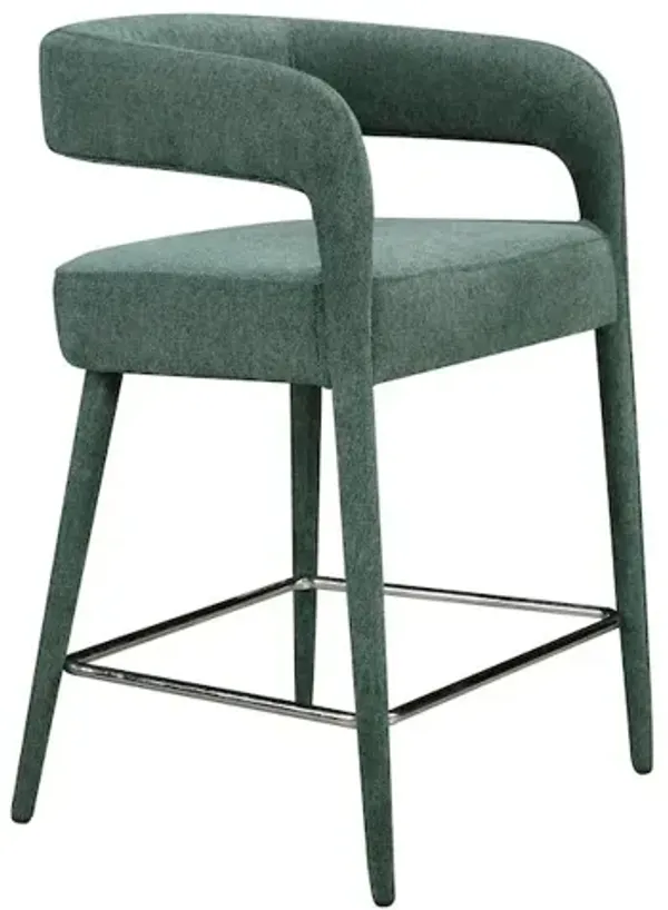 Galway Counter Chair in Teal Linen Fabric on Metal Frame