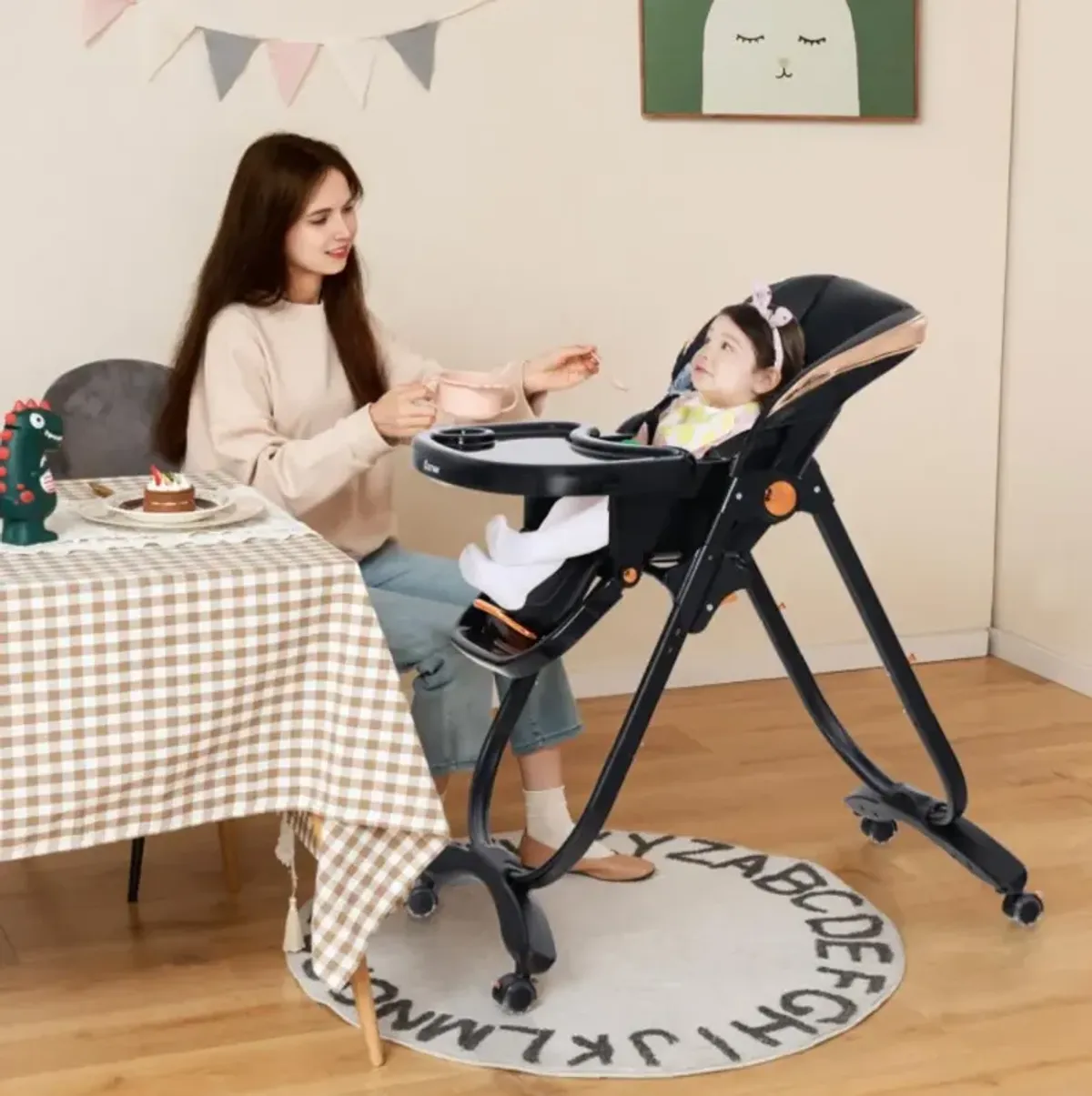 Hivvago Folding Baby Dining High Chair with Adjustable Height and Recline-Black