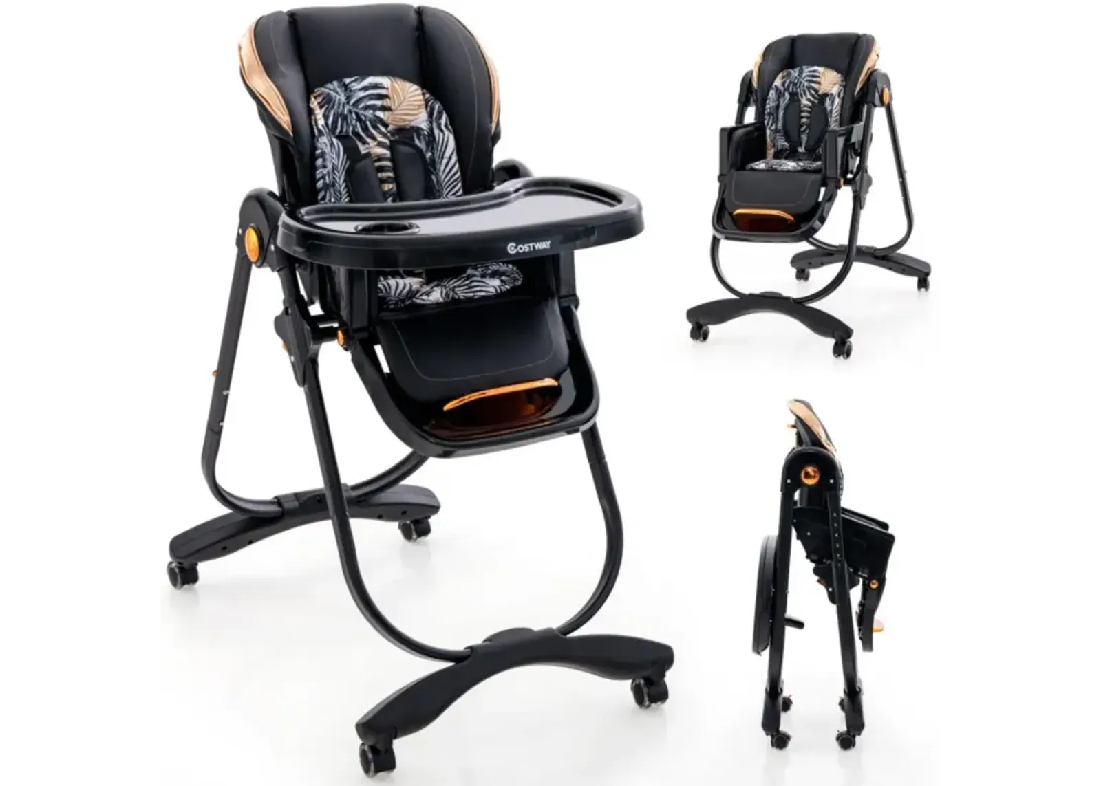 Hivvago Folding Baby Dining High Chair with Adjustable Height and Recline-Black