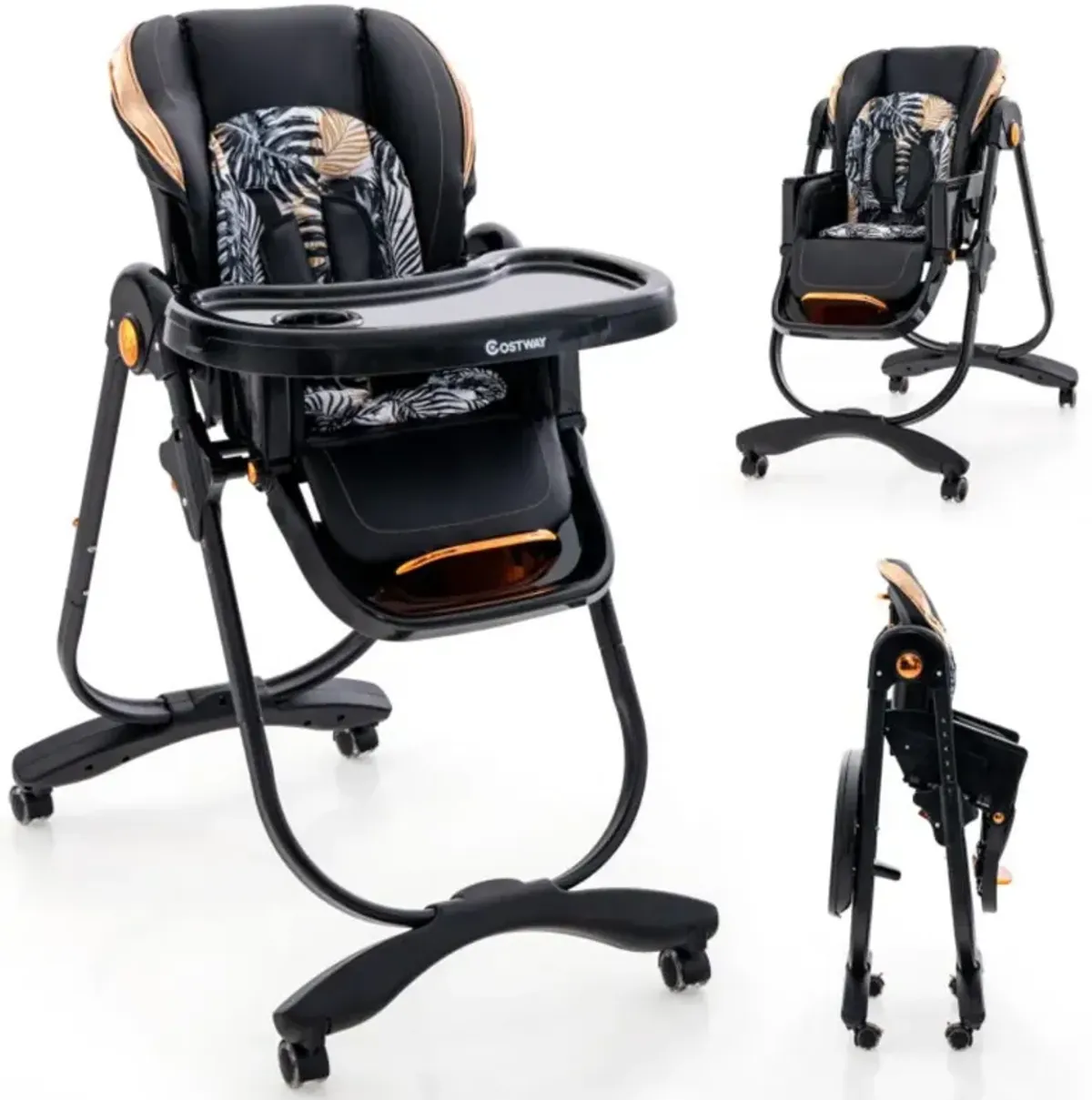 Hivvago Folding Baby Dining High Chair with Adjustable Height and Recline-Black