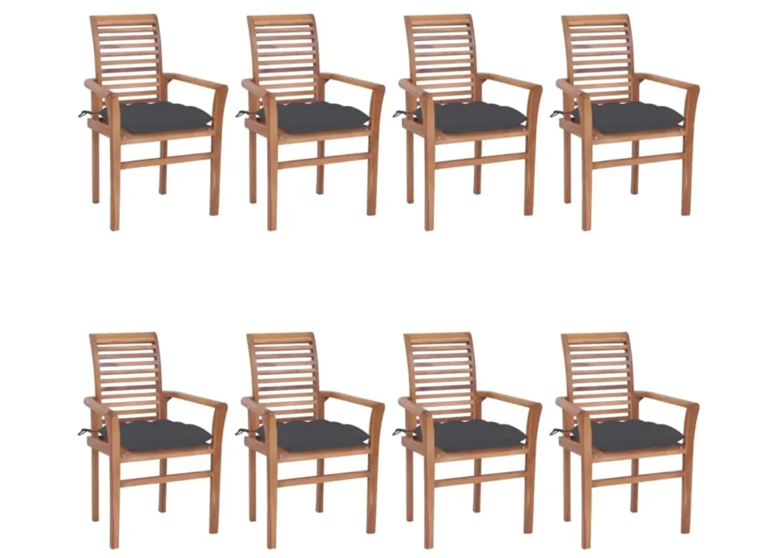 vidaXL Dining Chairs 8 pcs with Anthracite Cushions Solid Teak Wood