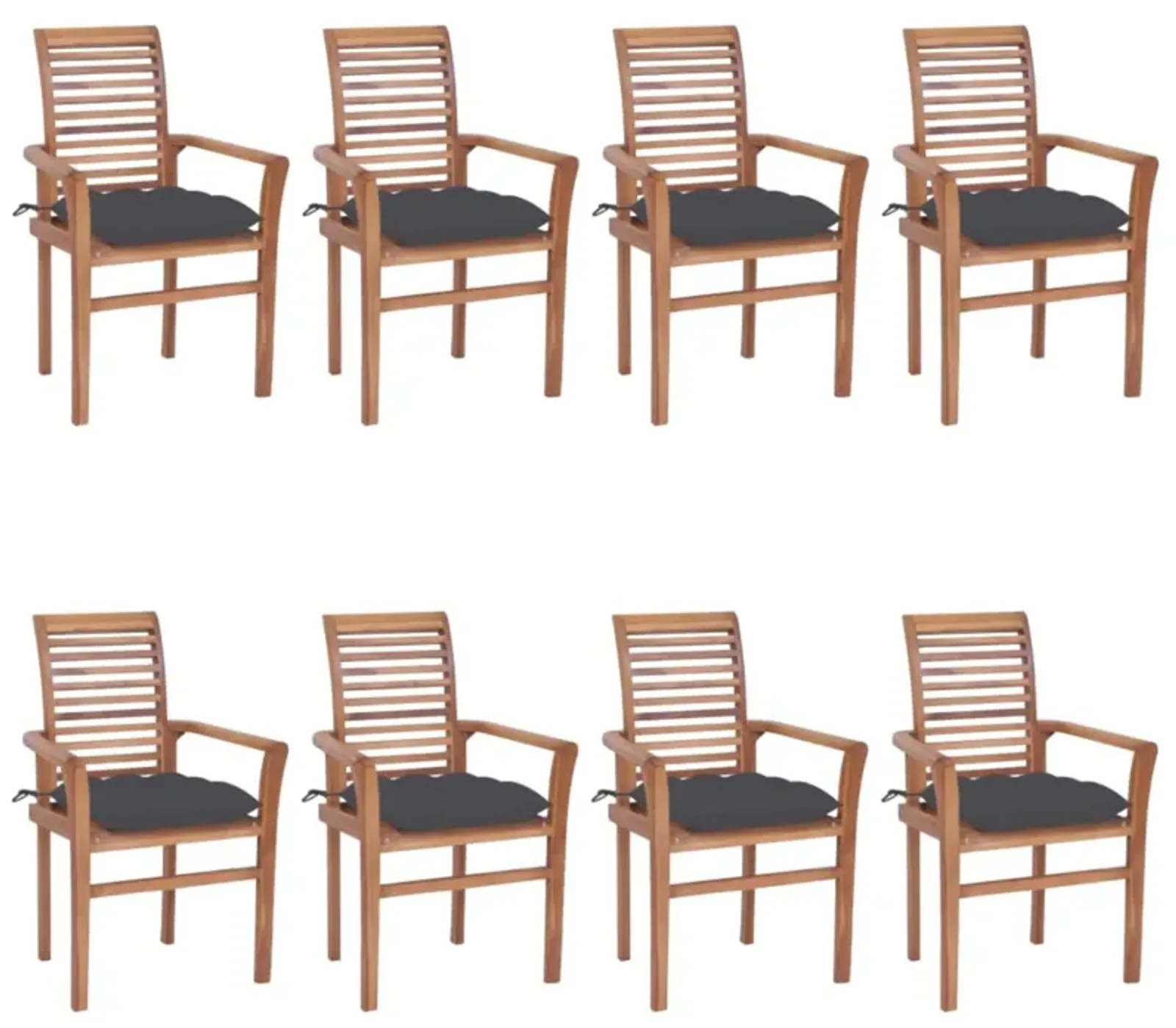 vidaXL Dining Chairs 8 pcs with Anthracite Cushions Solid Teak Wood