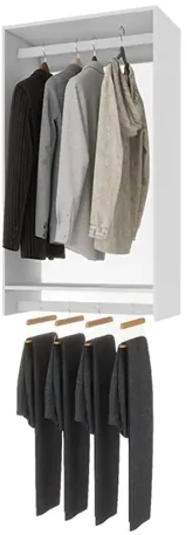 Wooden Modular Closet System, Wall Mounted Garment Rack Walk in Clothes Storage Cabinet Built in Closet Organization for Bedroom, White 