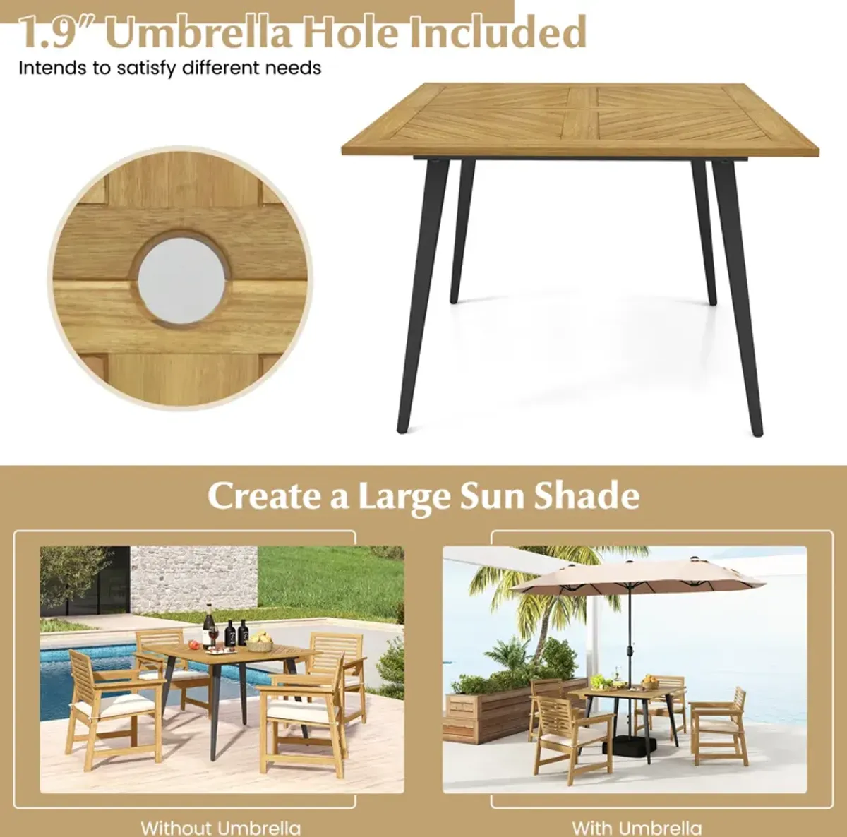 4-Person Acacia Wood Outdoor Dining Table