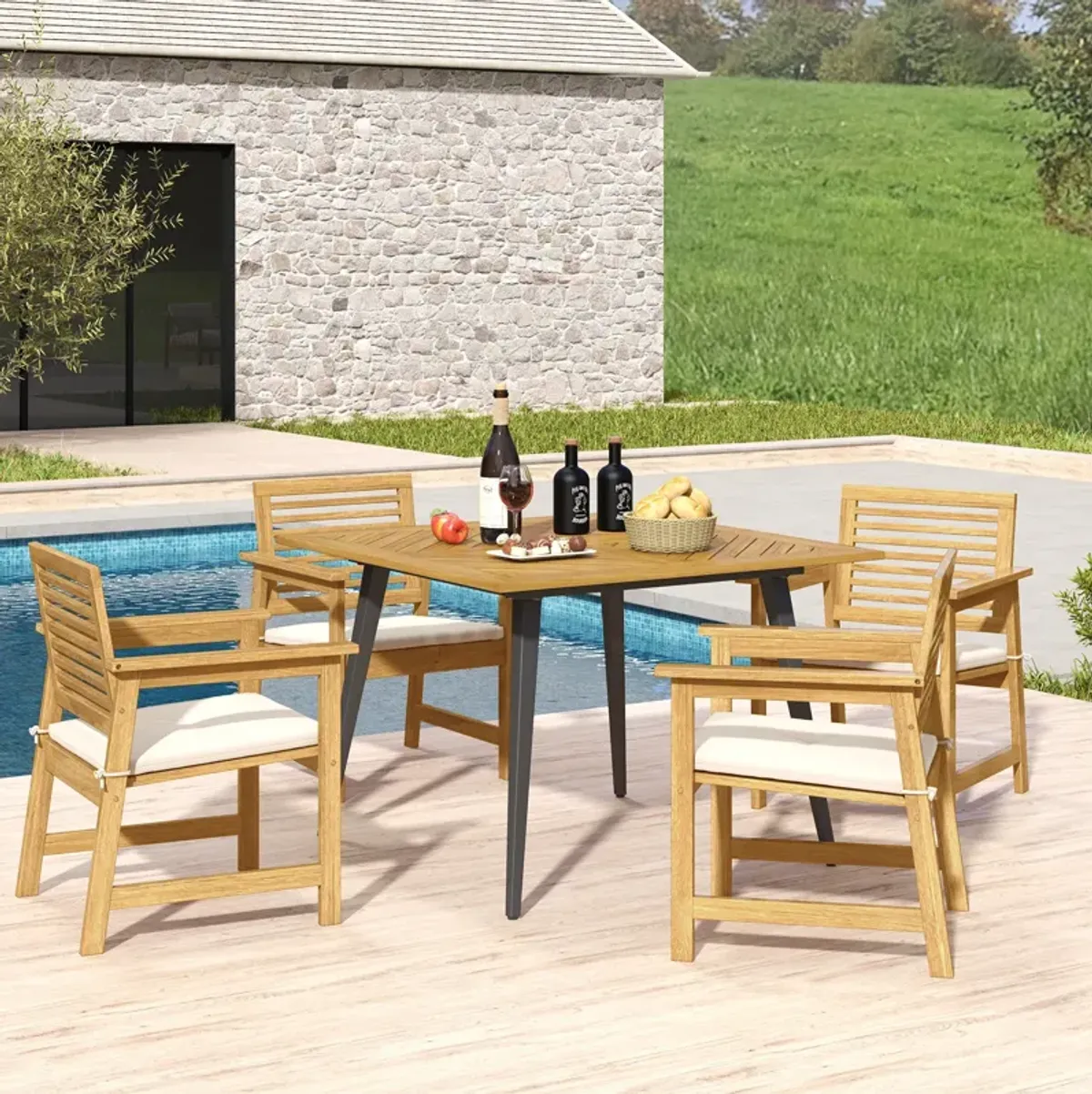 4-Person Acacia Wood Outdoor Dining Table