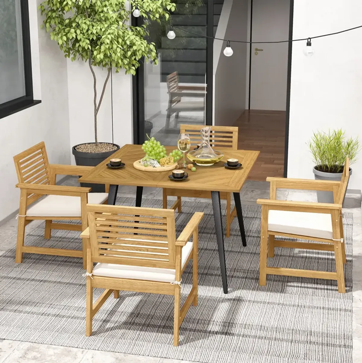 4-Person Acacia Wood Outdoor Dining Table