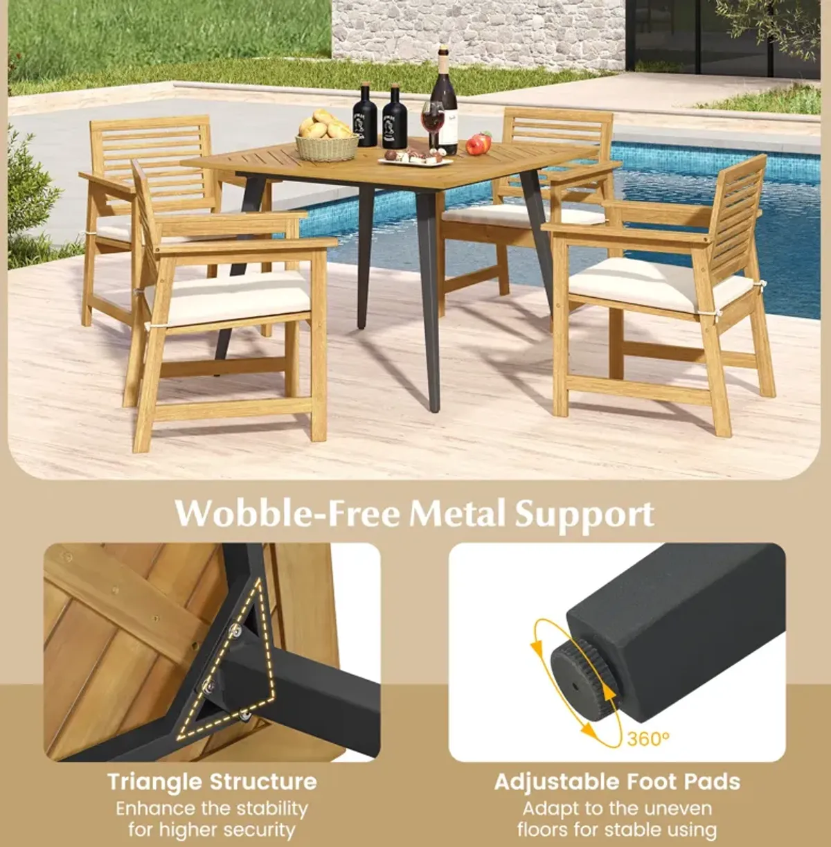 4-Person Acacia Wood Outdoor Dining Table