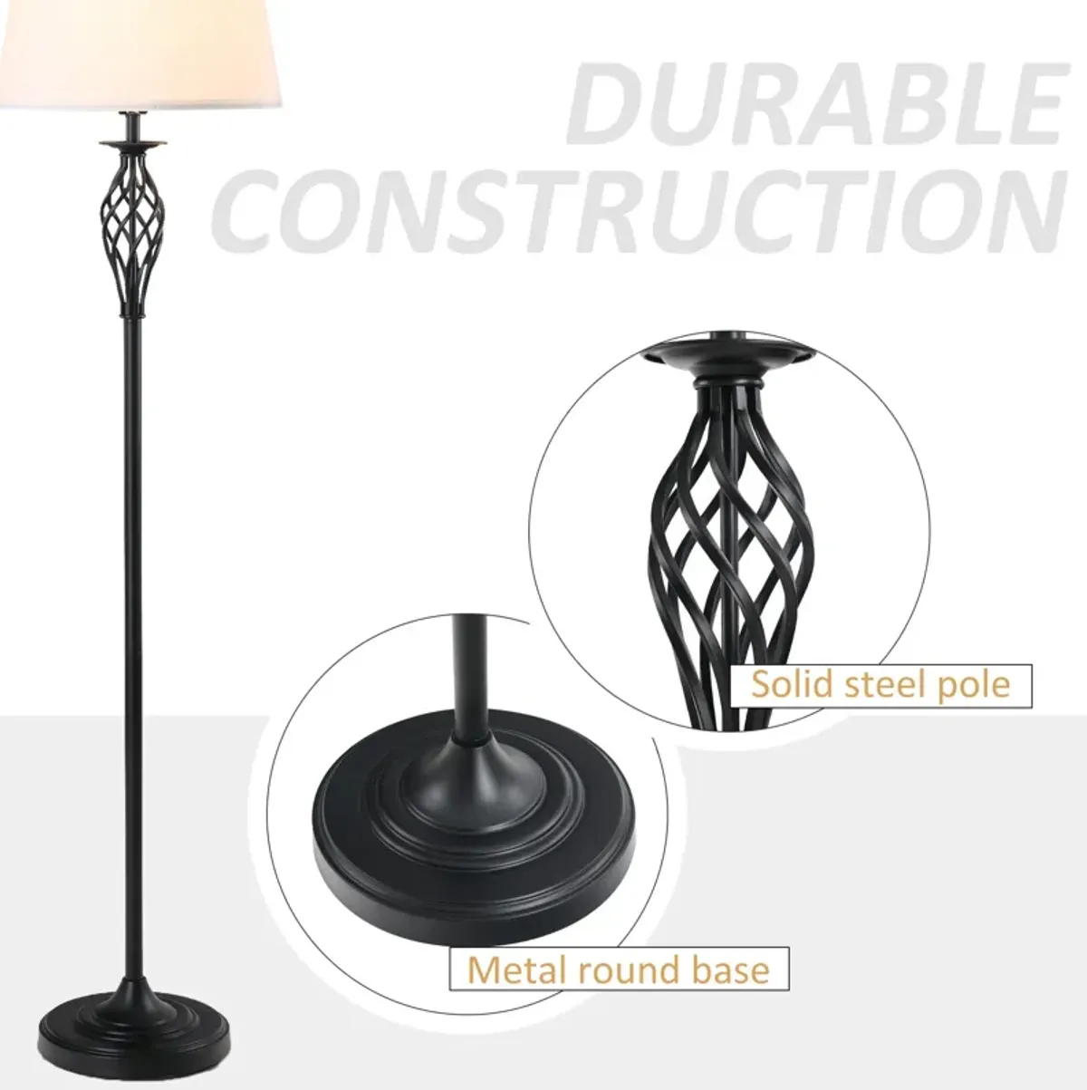 Black/White Illumination: 3-Piece Lamp Set with Floor and Table Lamps