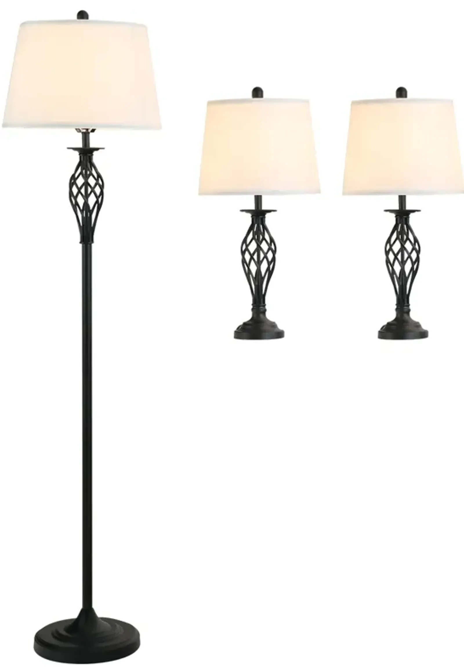 Black/White Illumination: 3-Piece Lamp Set with Floor and Table Lamps