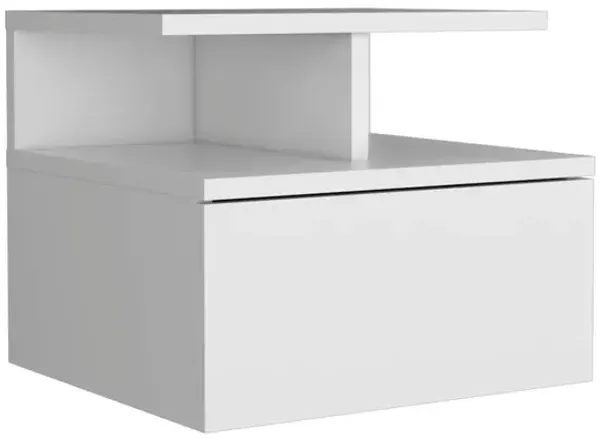 DEPOT E-SHOP Seward Floating Nightstand, Wall Mounted with Single Drawer and 2-Tier Shelf, White